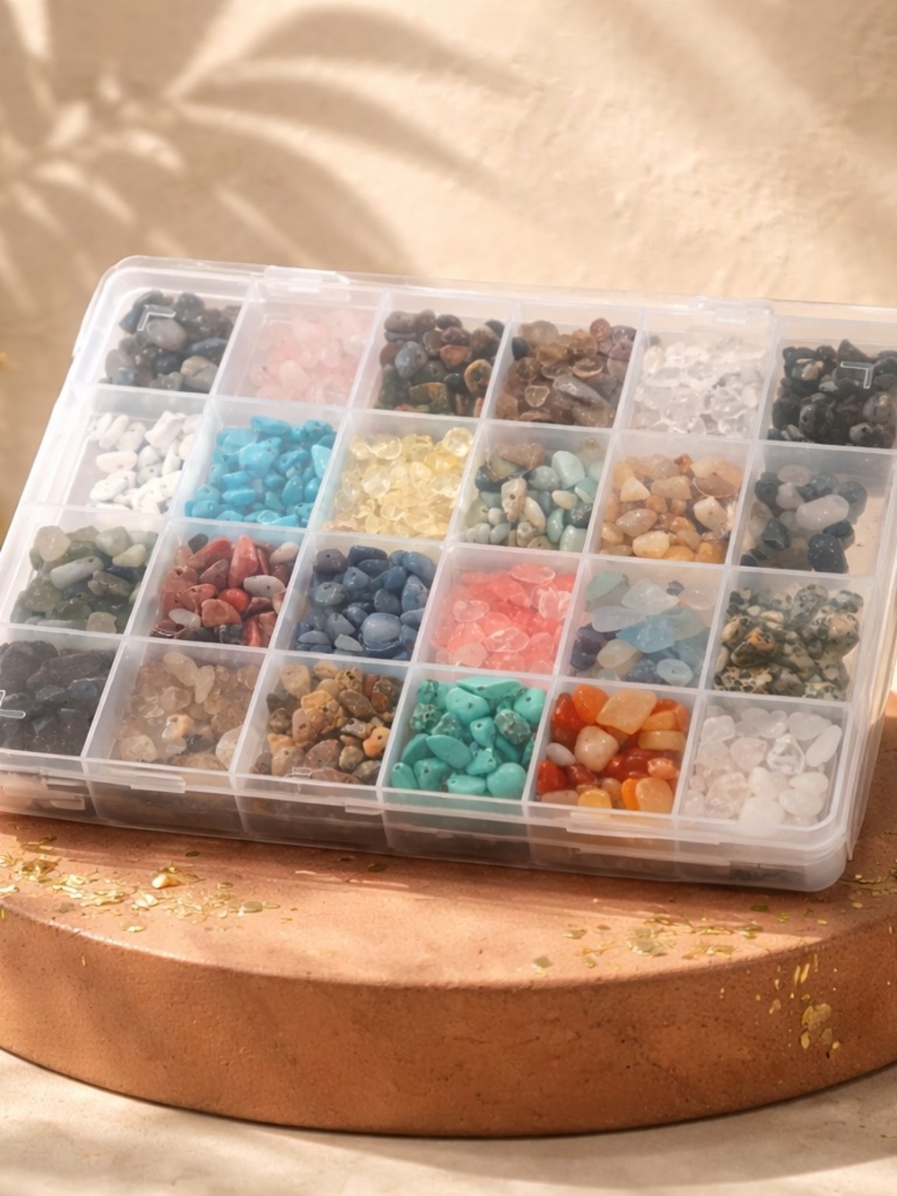 Clear Plastic 24-Compartment Organizer - Multi-Color Drilled Gemstone Set